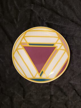 At Home Geometric Salad Dessert Plates Set of 4 Burgundy Pink Gold Art Deco 6"